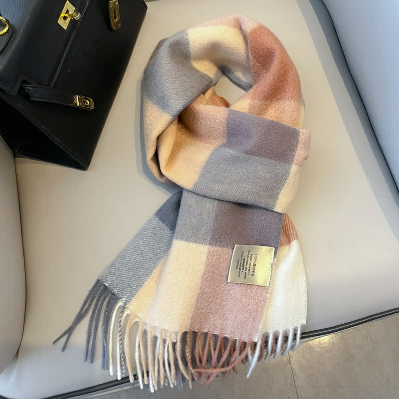 Sciarpa unisex in calda lana con motivo a quadri e nappe - #21 - image 25