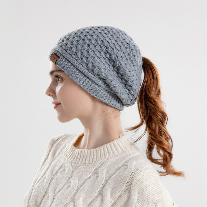 Berretto invernale caldo lavorato a maglia con coda di cavallo aperta da donna - Grigio - Regolabile (21 5/8"-23 5/8") - image 2