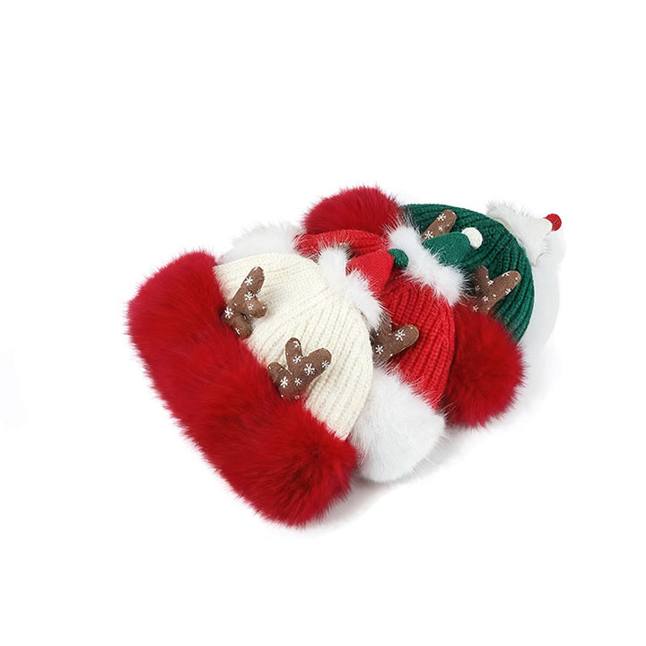 Cappello di peluche invernale da donna con corna di cervo natalizie che tengono al caldo - image 4