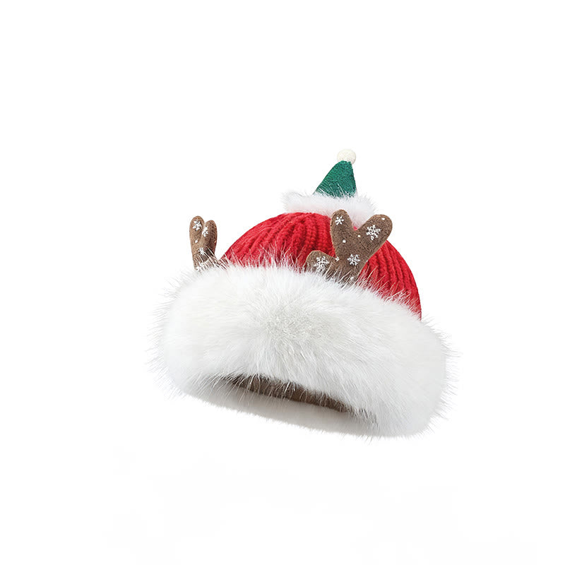 Cappello di peluche invernale da donna con corna di cervo natalizie che tengono al caldo - image 1