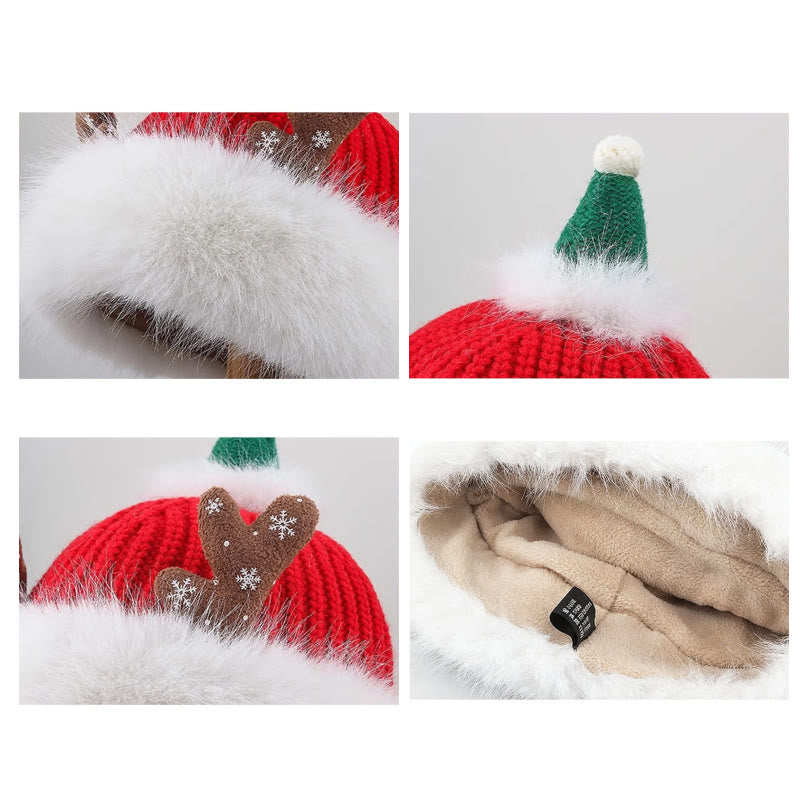 Cappello di peluche invernale da donna con corna di cervo natalizie che tengono al caldo - image 3