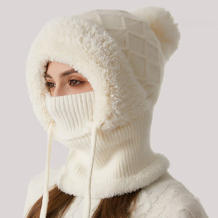 Berretto caldo in maglia 3 in 1 per esterni con sciarpa e mascherina - Avorio - Regolabile (22"-23 1/4") - image 7