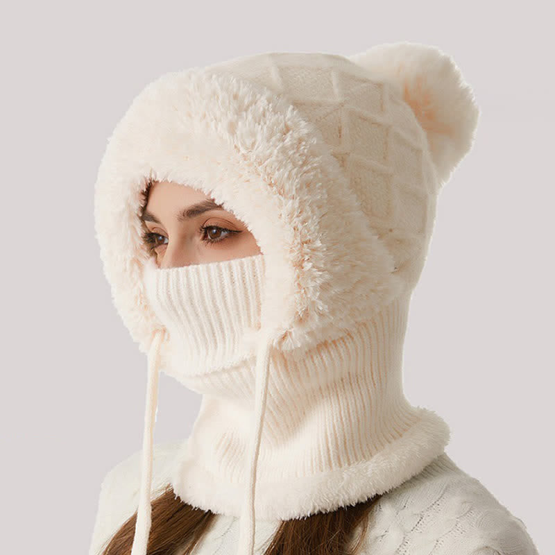 Berretto caldo in maglia 3 in 1 per esterni con sciarpa e mascherina - Beige - Regolabile (22"-23 1/4") - image 9