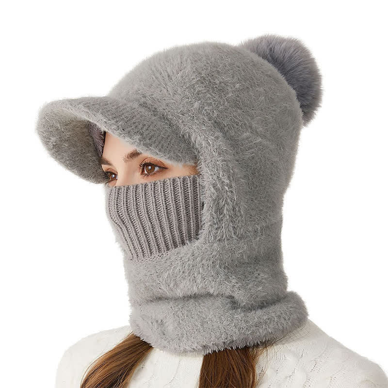 Berretto lavorato a maglia con visiera 3 in 1, sciarpa e mascherina - Grigio - Regolabile (22"-23 1/4") - image 0