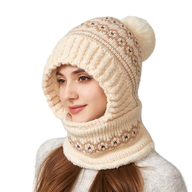 Berretto etnico in maglia jacquard 3 in 1 con sciarpa e mascherina - Beige - Regolabile (21 5/8"-22 7/8") - image 0