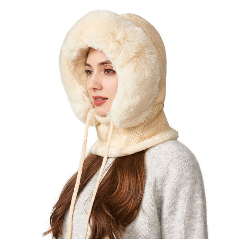Berretto lavorato a maglia 3 in 1 con sciarpa e mascherina in twill di peluche - Beige - M (22"-22 7/8") - image 8