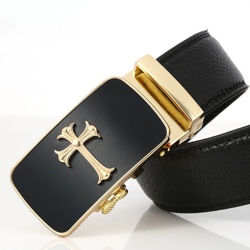Cintura nera da uomo di lusso con fibbia automatica Golden Cross - image 0