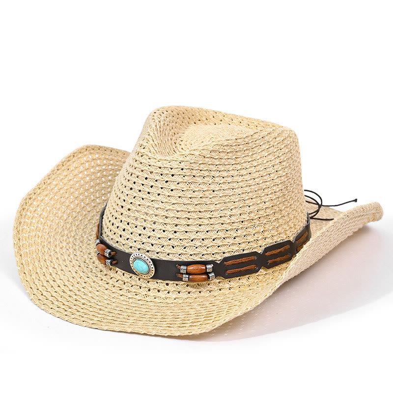 Cappello da cowboy in paglia da uomo con cintura turchese bohémien - Stile n. 4 - M (22"-22 7/8") - image 4
