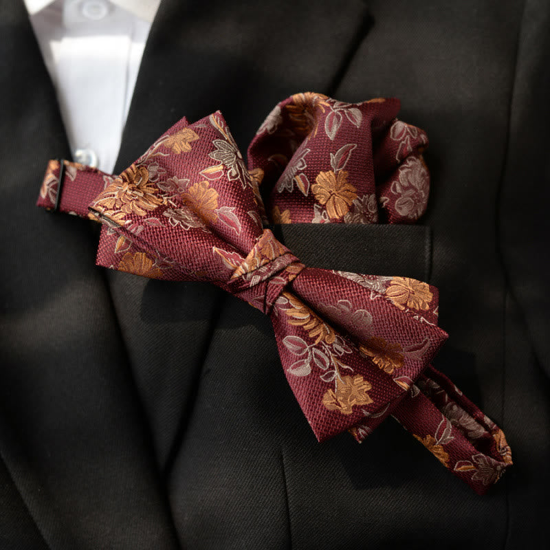 Confezione regalo da 5 papillon da uomo con motivo floreale bordeaux - image 1