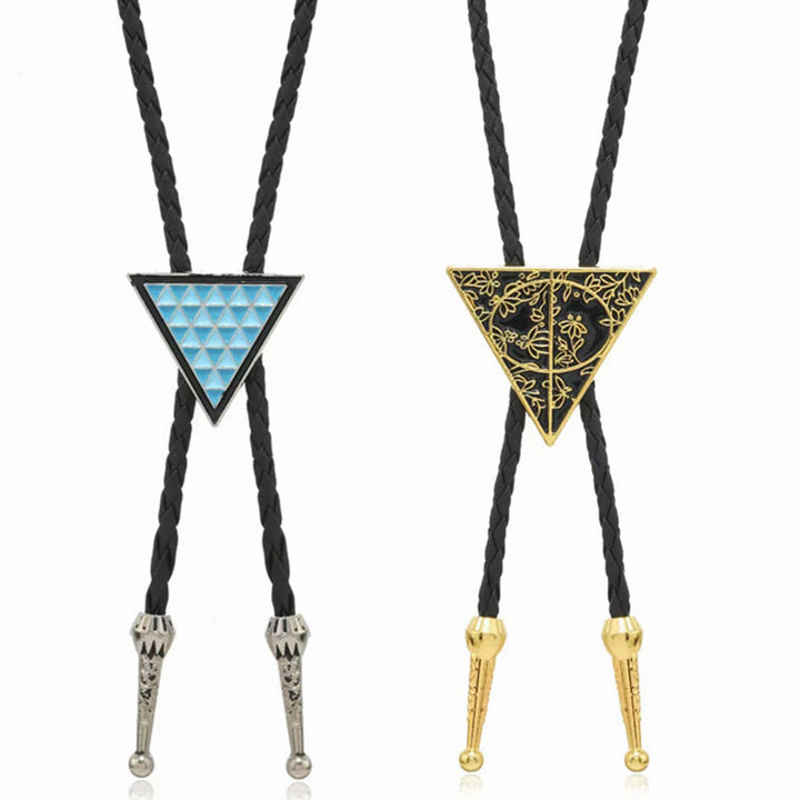 Cravatta Bolo in pelle intrecciata con motivo geometrico a triangolo - image 4