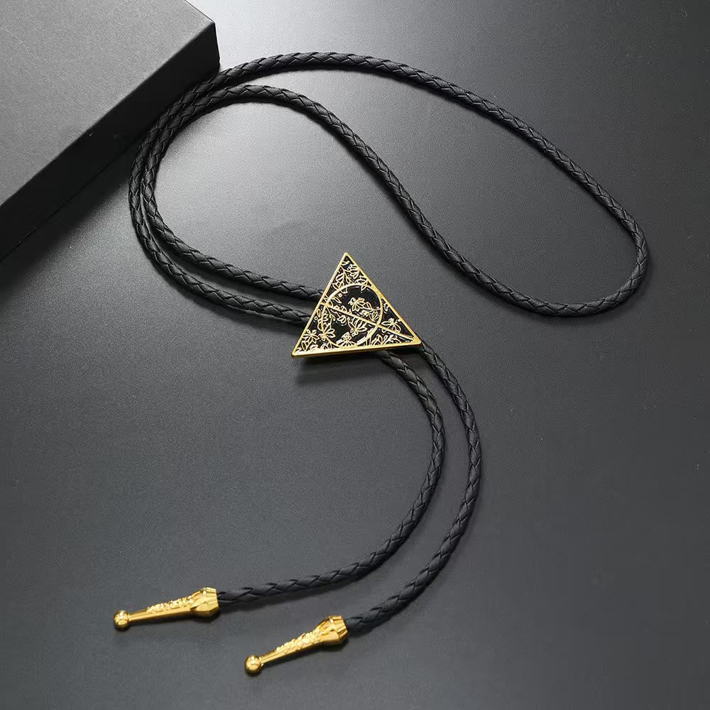 Cravatta Bolo in pelle intrecciata con motivo geometrico a triangolo - Oro - image 2