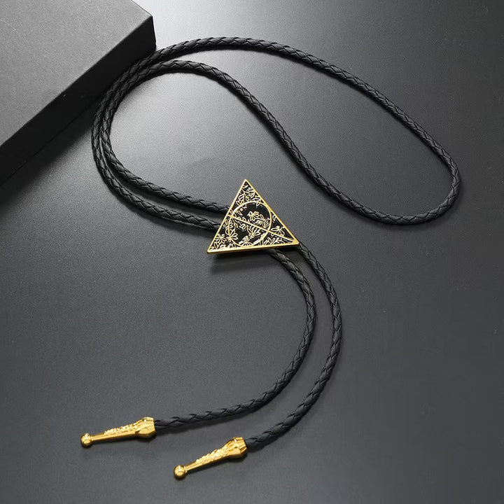Cravatta Bolo in pelle intrecciata con motivo geometrico a triangolo - Oro - image 2