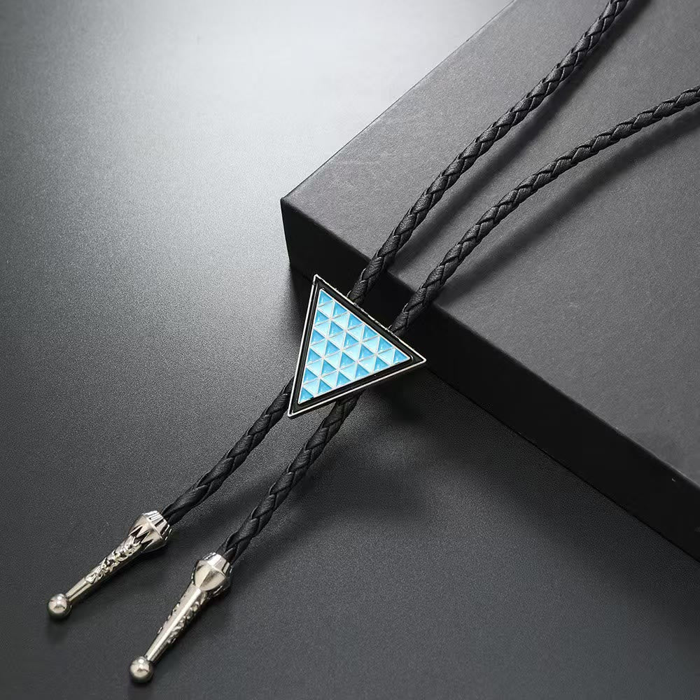 Cravatta Bolo in pelle intrecciata con motivo geometrico a triangolo - Argento - image 1