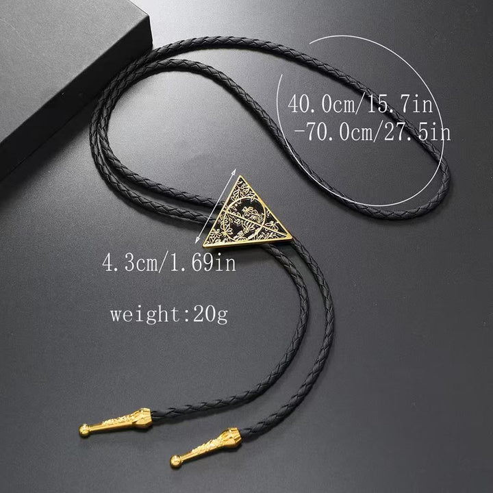 Cravatta Bolo in pelle intrecciata con motivo geometrico a triangolo - image 3