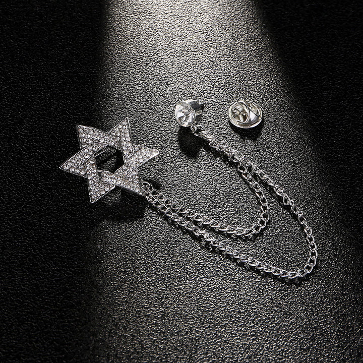 Spilla a catena con stella di David in strass da uomo - Argento - image 2