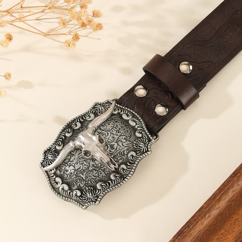Cintura in pelle con rivetti a forma di toro in stile western - image 3