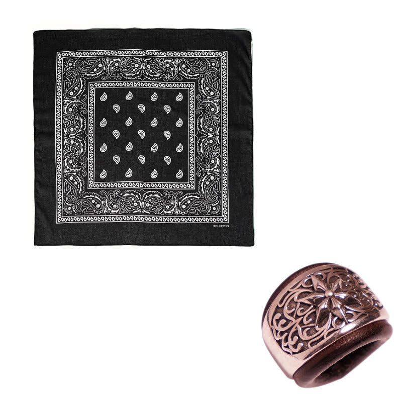Fazzoletto da taschino stampato con bottone rotondo esagramma e anacardi - Fibbia marrone - Nero - image 13