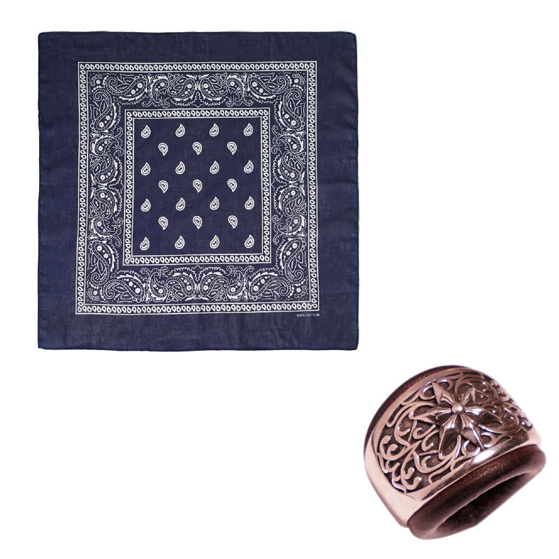 Fazzoletto da taschino stampato con bottone rotondo esagramma e anacardi - Fibbia marrone - Blu navy - image 2