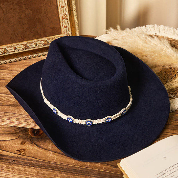 Cappello da cowboy da uomo con cintura e tesa lavorata a maglia bianca e motivo "occhio diabolico" - image 4