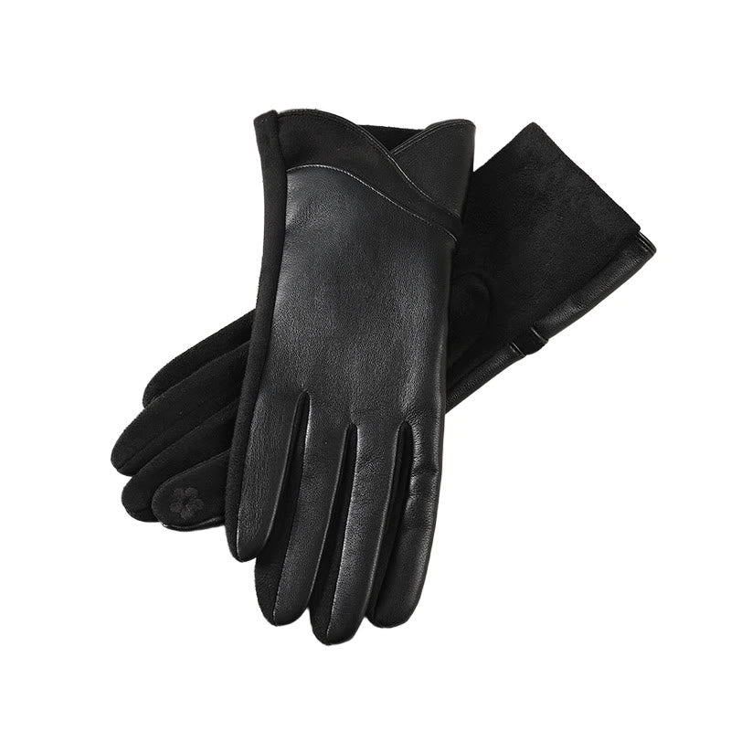 Guanti invernali da donna in pelle con design a giunture per tenerti al caldo - Nero - image 4