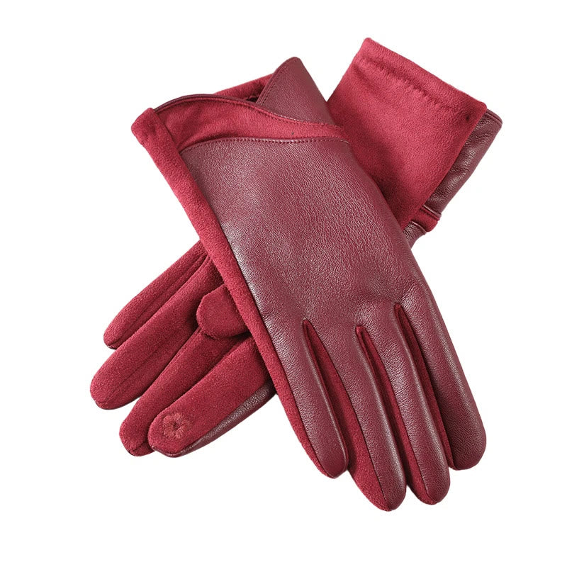 Guanti invernali da donna in pelle con design a giunture per tenerti al caldo - Rosso - image 2