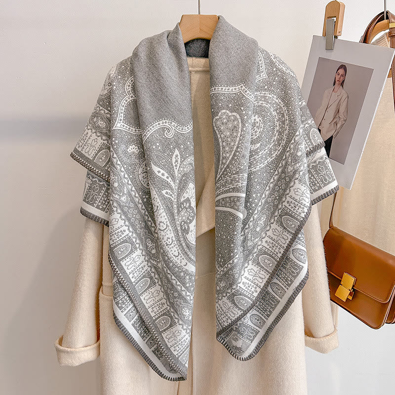 Sciarpa scialle con frange e motivo Paisley da donna - Grigio - image 3