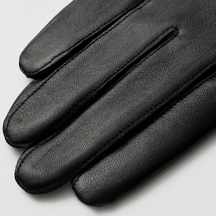 Guanti da uomo in vera pelle con stemma in metallo vintage nero - image 3
