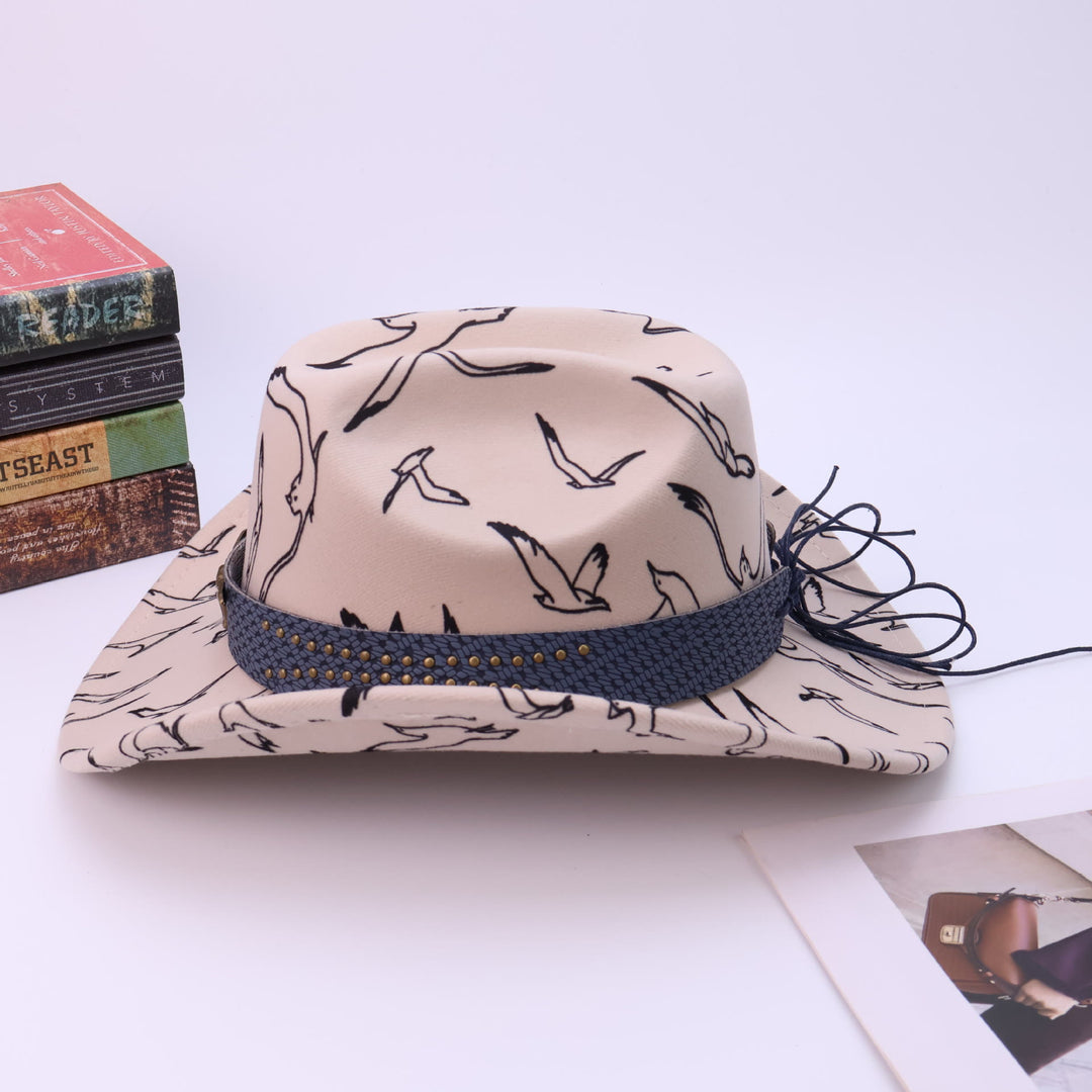 Cappello da cowboy da uomo con cintura in ottone e stampa di uccelli con testa di toro - image 4