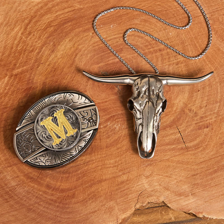 Set di ciondoli a forma di corno di cervo con fibbia per cintura fai da te con coltello nascosto e lettera iniziale - M - Senza cintura - image 21