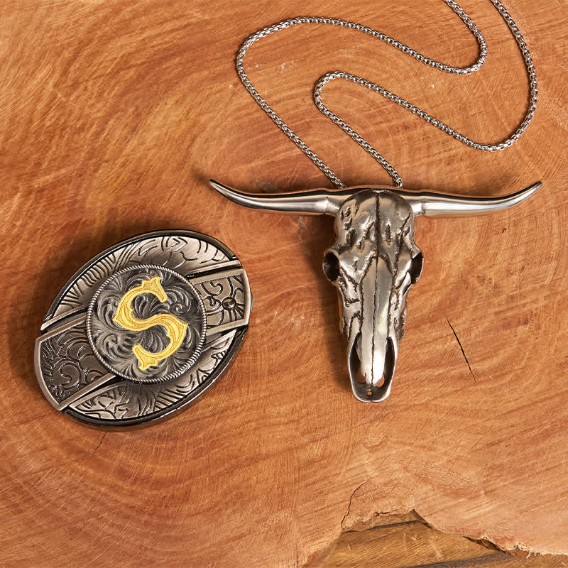 Set di ciondoli a forma di corno di cervo con fibbia per cintura fai da te con coltello nascosto e lettera iniziale - S - Senza cintura - image 27