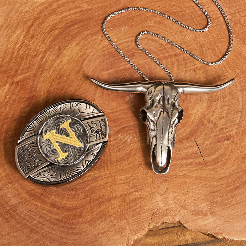 Set di ciondoli a forma di corno di cervo con fibbia per cintura fai da te con coltello nascosto e lettera iniziale - N - Senza cintura - image 22