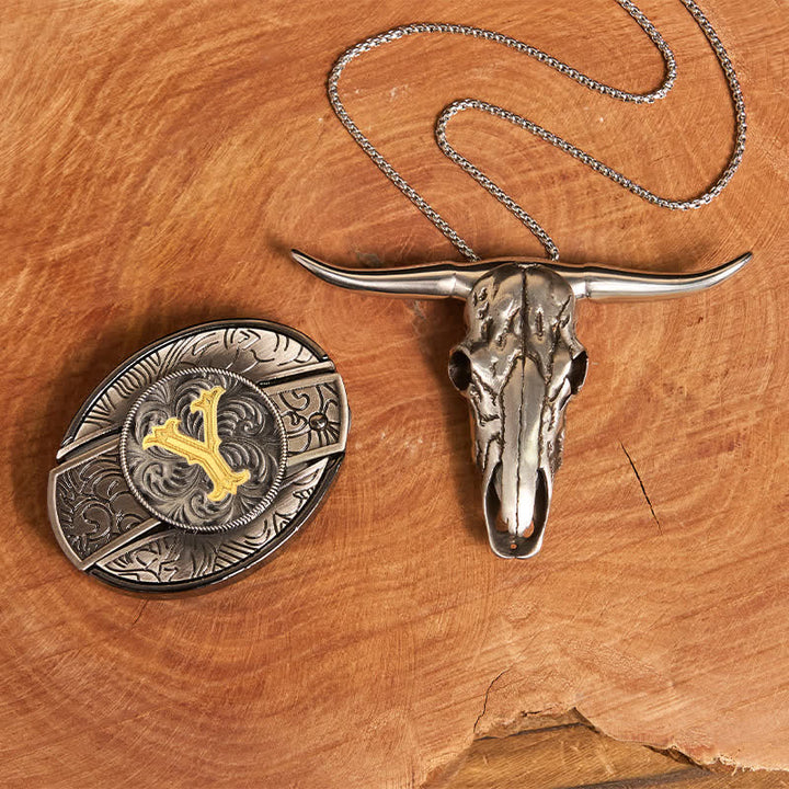 Set di ciondoli a forma di corno di cervo con fibbia per cintura fai da te con coltello nascosto e lettera iniziale - Y - Senza cintura - image 33