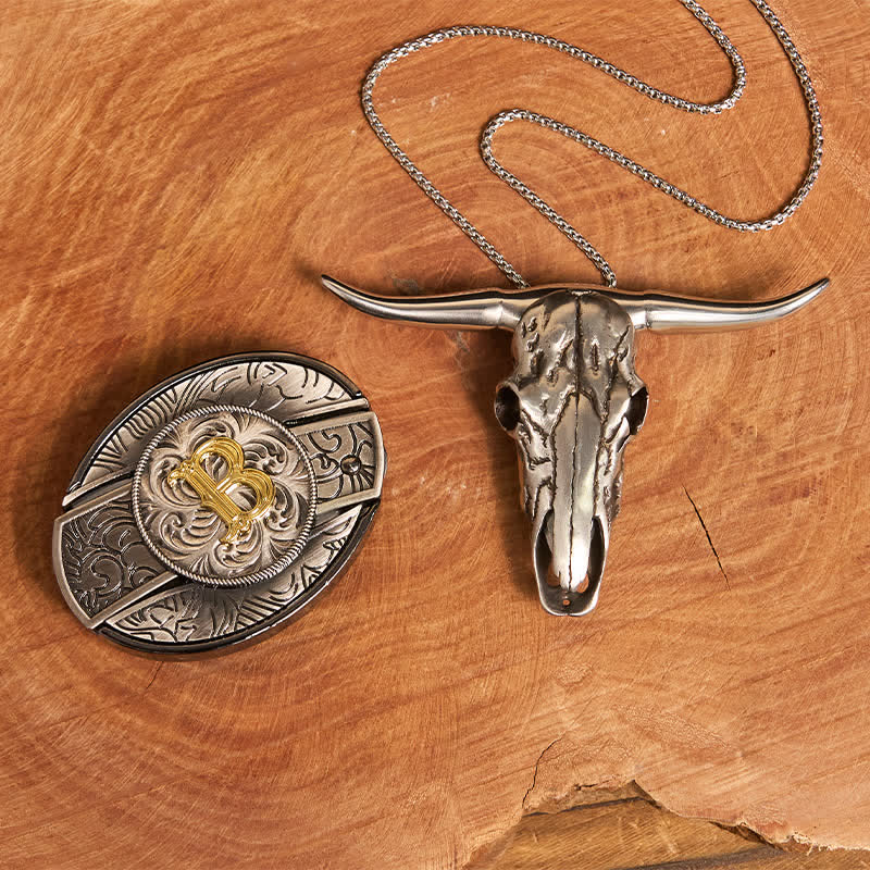 Set di ciondoli a forma di corno di cervo con fibbia per cintura fai da te con coltello nascosto e lettera iniziale - B - Senza cintura - image 1