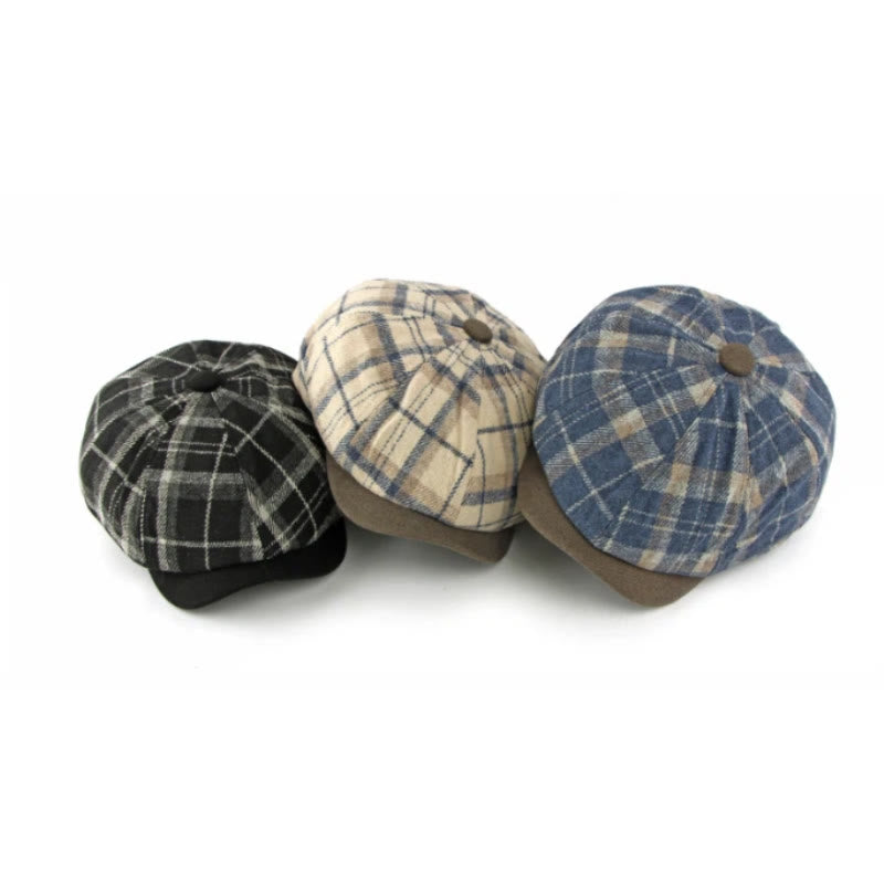 Cappello basco da uomo con tesa a contrasto scozzese vintage invernale - image 2
