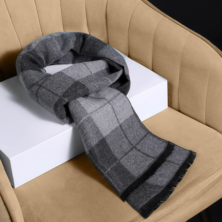 Sciarpa calda con nappe a quadri classici da uomo - Grigio - image 9