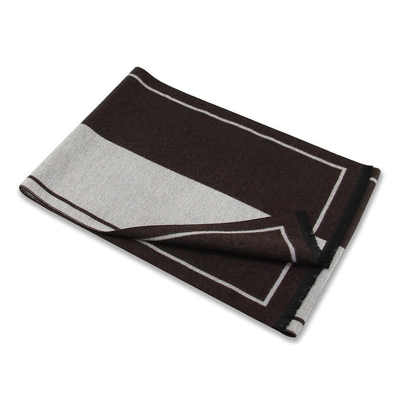 Sciarpa calda con nappe e dettagli a righe classiche da uomo - image 6