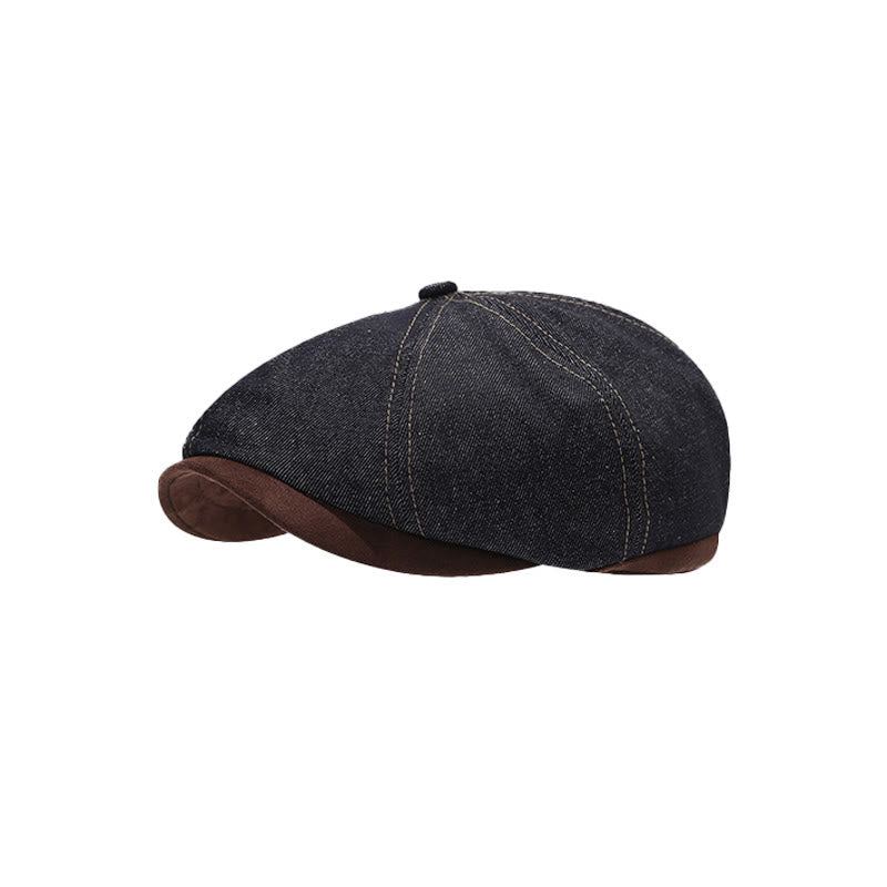 Cappello basco da uomo con visiera a contrasto in denim retrò invernale - Blu scuro - Regolabile (22"-22 7/8") - image 0