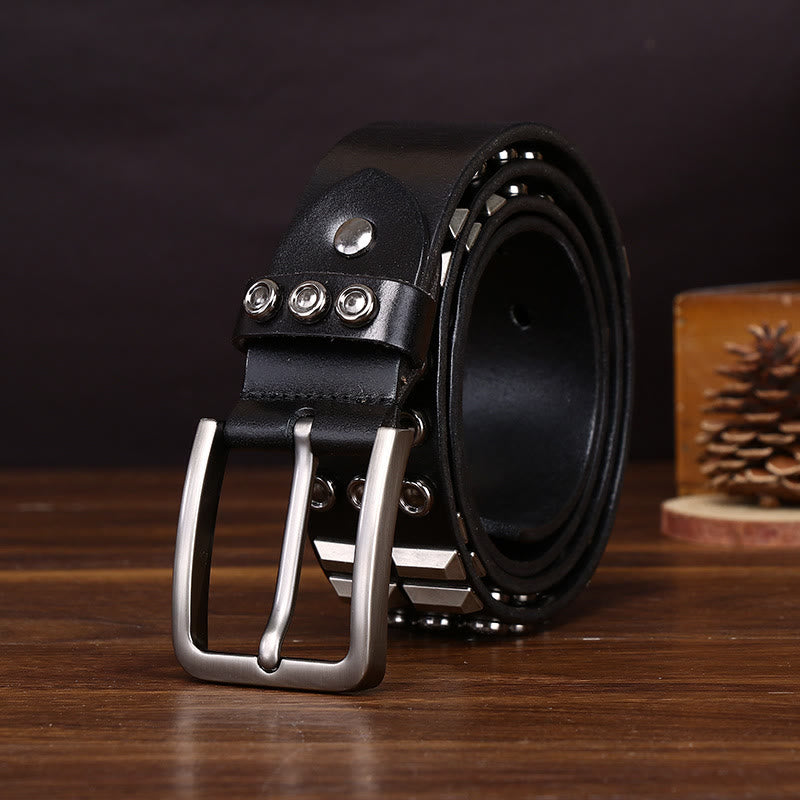 Cintura in pelle Edgy Premium con borchie rotonde e geometriche - image 1