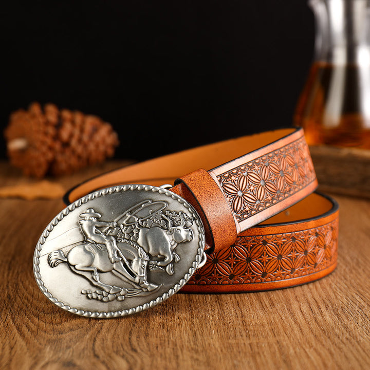 Cintura da uomo in pelle marrone con fibbia per equitazione western - Argento - 38 - image 2