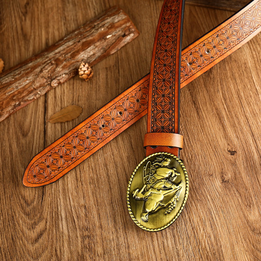 Cintura da uomo in pelle marrone con fibbia per equitazione western - image 1
