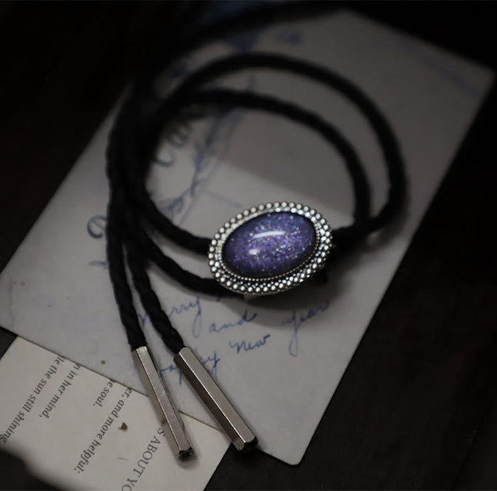 Cravatte Bolo in metallo retrò con gemme viola glitterate - image 6