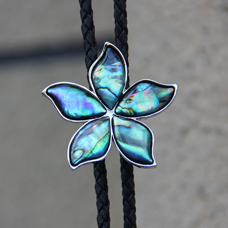 Cravatte di cuoio vintage in metallo con conchiglia di abalone iridescente a forma di fiore - image 3