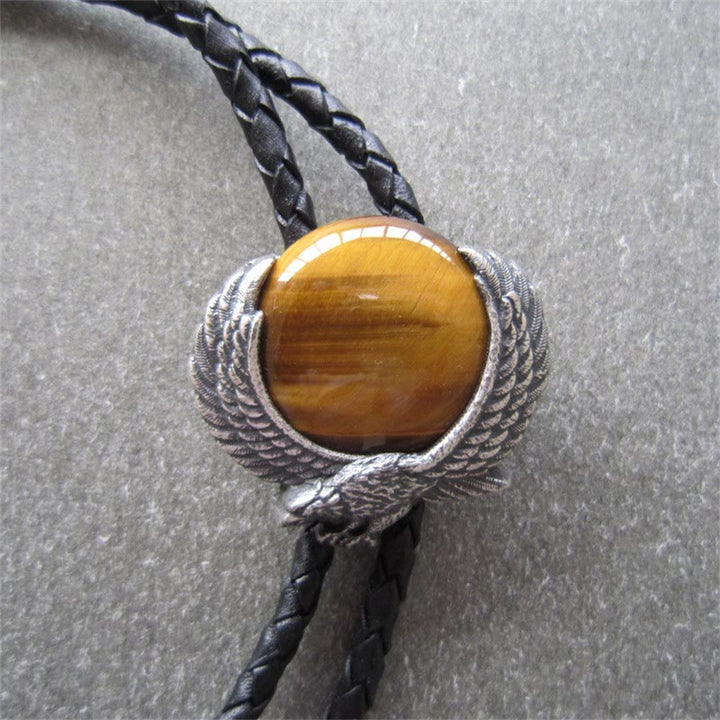 Cravatte Bolo in metallo vintage con pietra occhio di tigre e ali accentuate - image 9