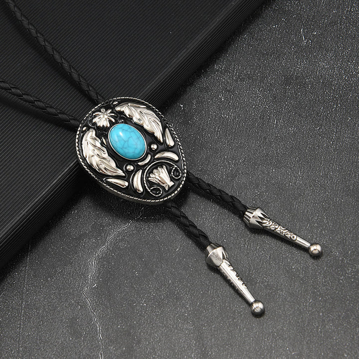 Cravatte Bolo ovali in metallo intagliato turchese, bianco e nero - image 2