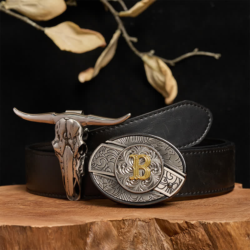 Set di ciondoli a forma di corno di cervo con fibbia per cintura fai da te con coltello nascosto e lettera iniziale - B - Cintura nera in PU (40) - image 3