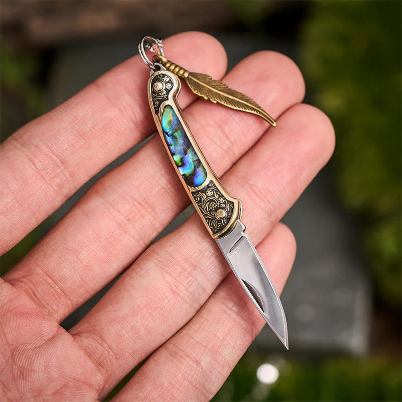 Collana con ciondolo a forma di piuma con coltello pieghevole per attrezzo da esterno - image 6
