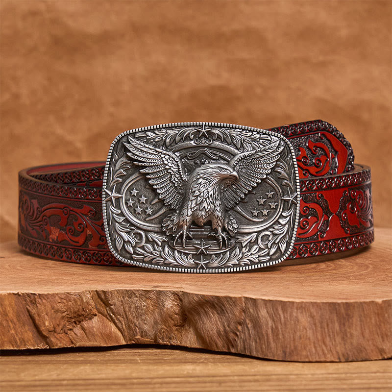 Cintura da uomo in pelle con fibbia aquila 3D in bronzo vintage - Argento - Cintura marrone intagliata - 42 - image 13