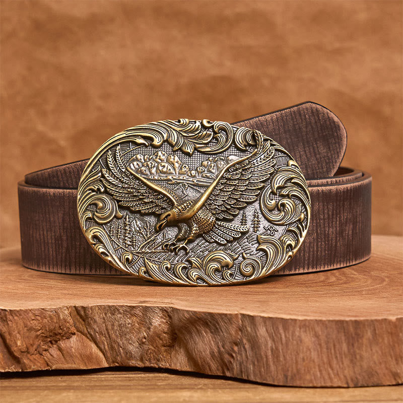 Cintura in pelle con fibbia in rilievo Western Flying Eagle da uomo - Bronzo - Cintura marrone anticata - 42 - image 11