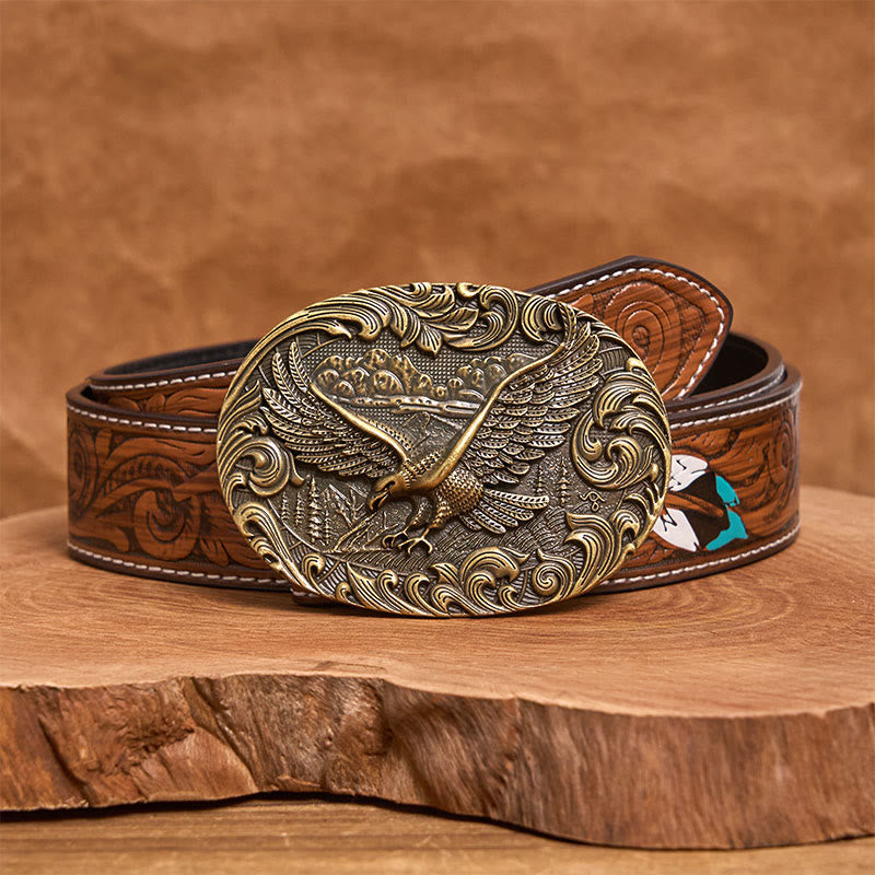 Cintura in pelle con fibbia in rilievo Western Flying Eagle da uomo - Bronzo - Cintura di piume marroni - 40 - image 15