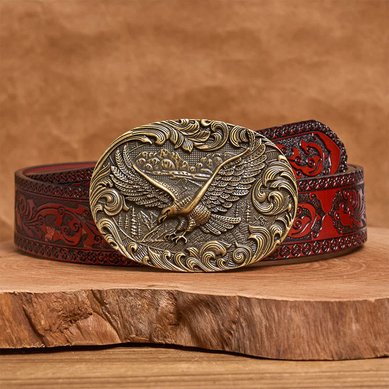Cintura in pelle con fibbia in rilievo Western Flying Eagle da uomo - Bronzo - Cintura marrone intagliata - 42 - image 13